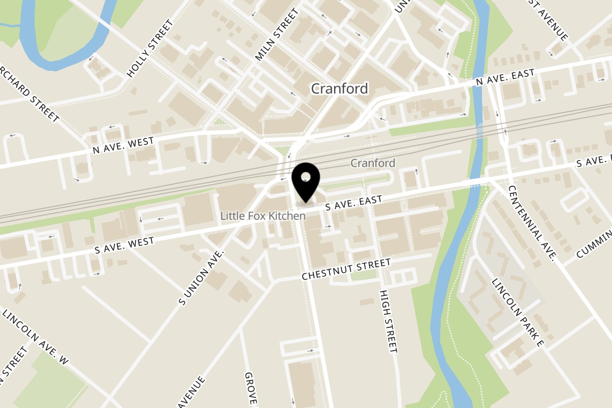 Map showing the location of Mr. J's Deli on 15 Walnut Ave in Cranford